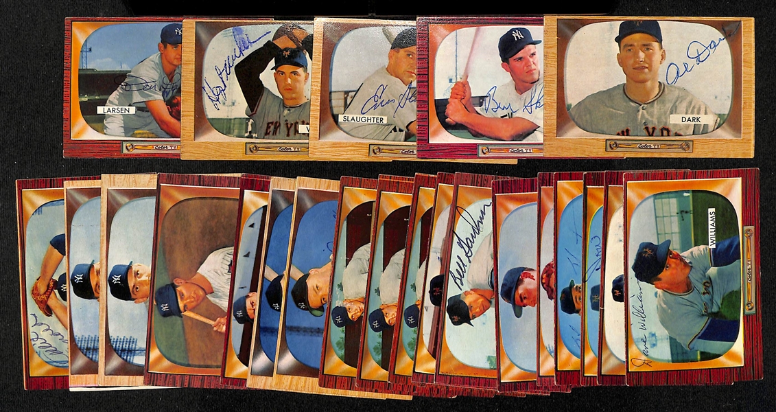 Lot of (23) Signed 1955 Bowman Yankees & NY Giants Baseball Cards w. Larsen, Wilhelm, Slaughter, Skowron, and Dark, + (JSA Auction Letter)