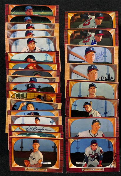 Lot of (25) Signed 1955 Bowman Braves & Red Sox Baseball Cards w. (2) Burdette, (2) Pafko, Crandall, Adcock,  Smalley, and Dittmer, + (JSA Auction Letter) 