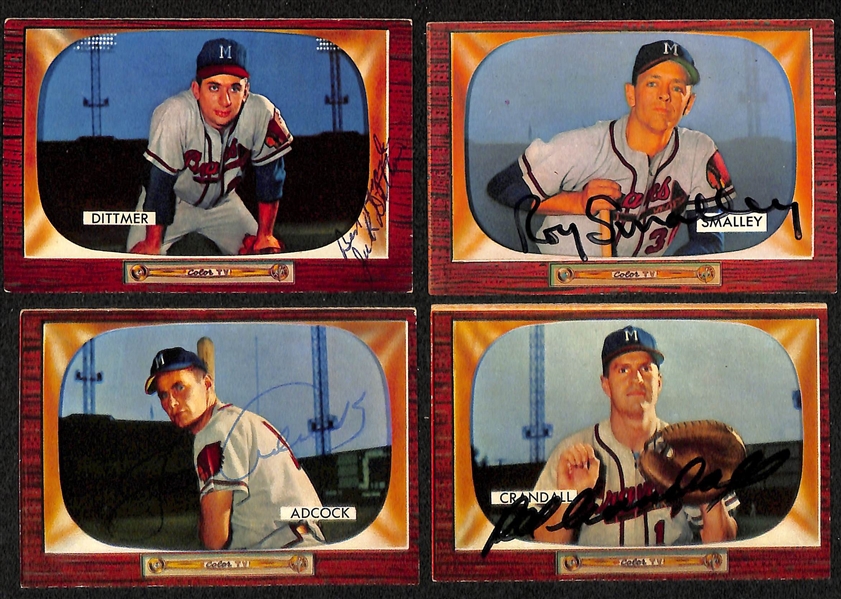 Lot of (25) Signed 1955 Bowman Braves & Red Sox Baseball Cards w. (2) Burdette, (2) Pafko, Crandall, Adcock,  Smalley, and Dittmer, + (JSA Auction Letter) 