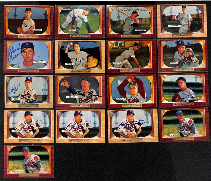 Lot of (25) Signed 1955 Bowman Braves & Red Sox Baseball Cards w. (2) Burdette, (2) Pafko, Crandall, Adcock,  Smalley, and Dittmer, + (JSA Auction Letter) 