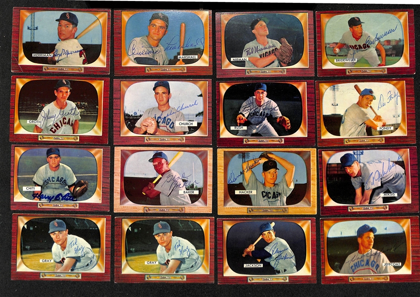 Lot of (21) Signed 1955 Bowman Whitesox & Cubs Baseball Cards w. Minoso, Dropo, Pierce, and (2) Trucks, + (JSA Auction Letter) 