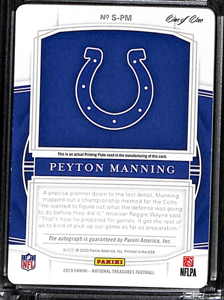 2019 National Treasures Peyton Manning Autograph Printing Plate (#/1)