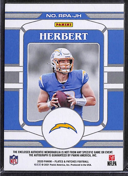 2020 Panini Plates and Patches Justin Herbert Autograph Jersey Patch Rookie Card (#/99)