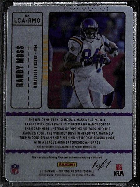 2020 Contenders Optic Randy Moss Autograph Printing Plate (#/1)