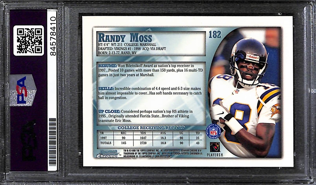 1997 Bowman Chrome Randy Moss Signed Rookie Card Roy 98 Inscribed