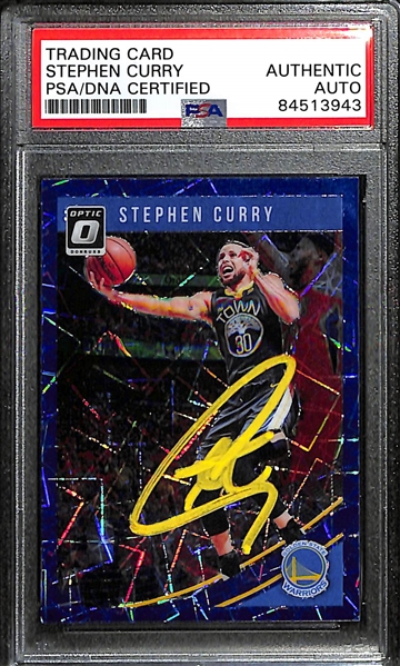 2018-19 Panini Donruss Optic Basketball Stephen Curry Signed Blue Velocity Card (PSA DNA Authenticated/Slabbed)