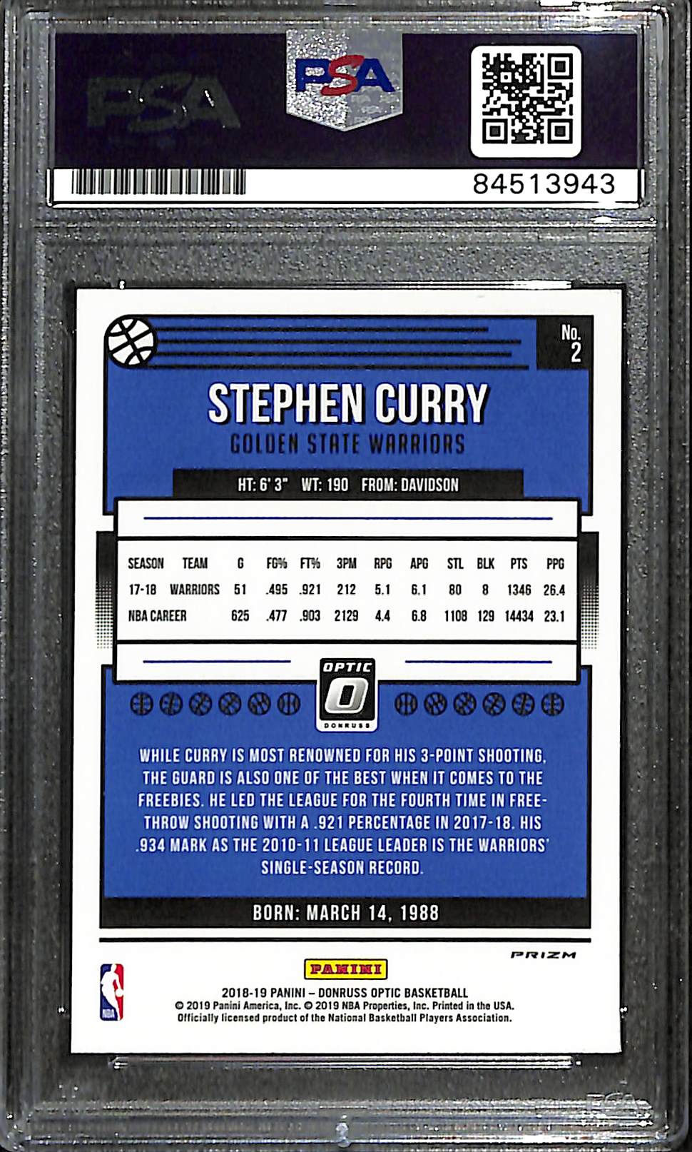 Lot Detail - 2018-19 Panini Donruss Optic Basketball Stephen Curry ...