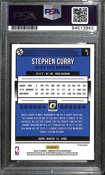 2018-19 Panini Donruss Optic Basketball Stephen Curry Signed Blue Velocity Card (PSA DNA Authenticated/Slabbed)