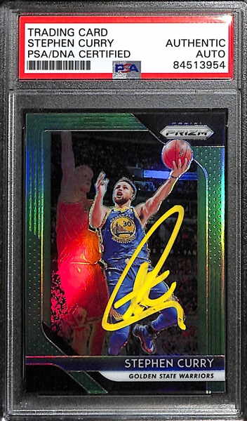 2018-19 Panini Prizm Basketball Stephen Curry Signed Green Parallel Card (PSA DNA Authenticated/Slabbed)