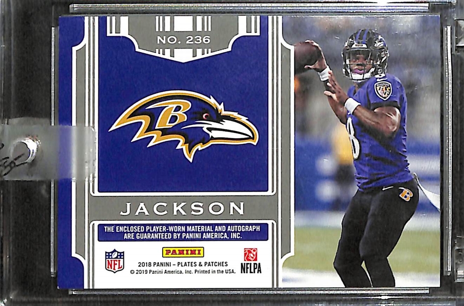 2018 Plates and Patches Lamar Jackson Autograph Jersey Patch Rookie Card (#/99)