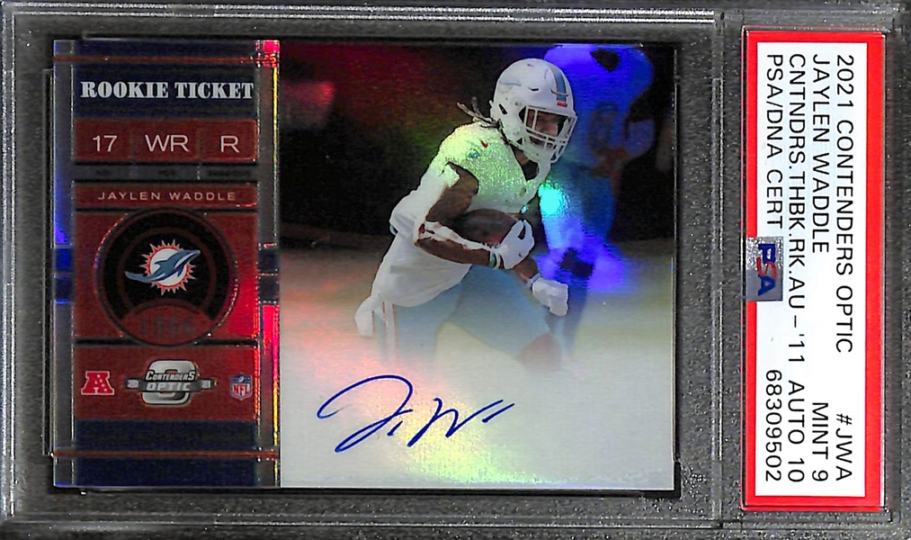 2021 Contenders Optic Jaylen Waddle Throwback Rookie Ticket Autograph Card Graded PSA 9 (10 Auto) (#/25)