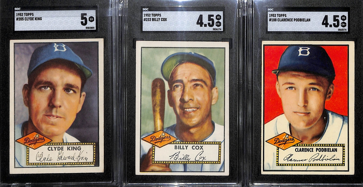 Lot of (11) 1952 Topps SGC Graded Baseball Cards w. Preacher Roe Red Back # 66 SGC 2.5, Clyde Kings # 205 SGC 5, and More