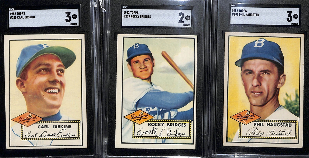 Lot of (11) 1952 Topps SGC Graded Baseball Cards w. Preacher Roe Red Back # 66 SGC 2.5, Clyde Kings # 205 SGC 5, and More