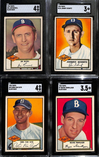 Lot of (11) 1952 Topps SGC Graded Baseball Cards w. Preacher Roe Red Back # 66 SGC 2.5, Clyde Kings # 205 SGC 5, and More