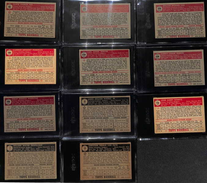 Lot of (11) 1952 Topps SGC Graded Baseball Cards w. Preacher Roe Red Back # 66 SGC 2.5, Clyde Kings # 205 SGC 5, and More