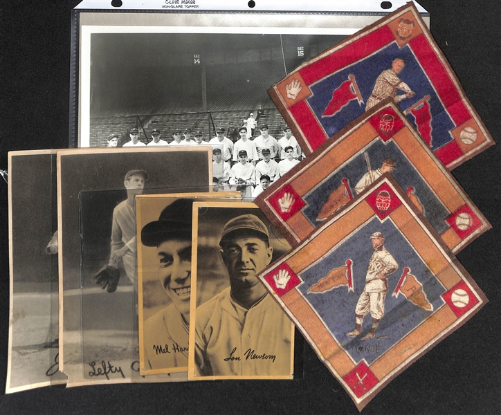 Vintage Baseball Lot w. (4) Goudey Baseball Cards and (3) 1914 Tobacco Baseball Blankets w. Rare Egyptienne Cigarettes Casey Stengel Blue Infield, More