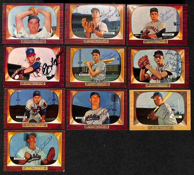 Lot of (36) Signed 1955 Bowman Baseball Cards w. (2) Erskine, (2) Kiner, Law, and Seminick  + (JSA Auction Letter) 