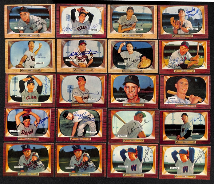 Lot of (34) Signed 1955 Bowman Baseball Cards w. Vernon, Pafko, Kuenn, Raschi, Law, and Yost + (JSA Auction Letter)