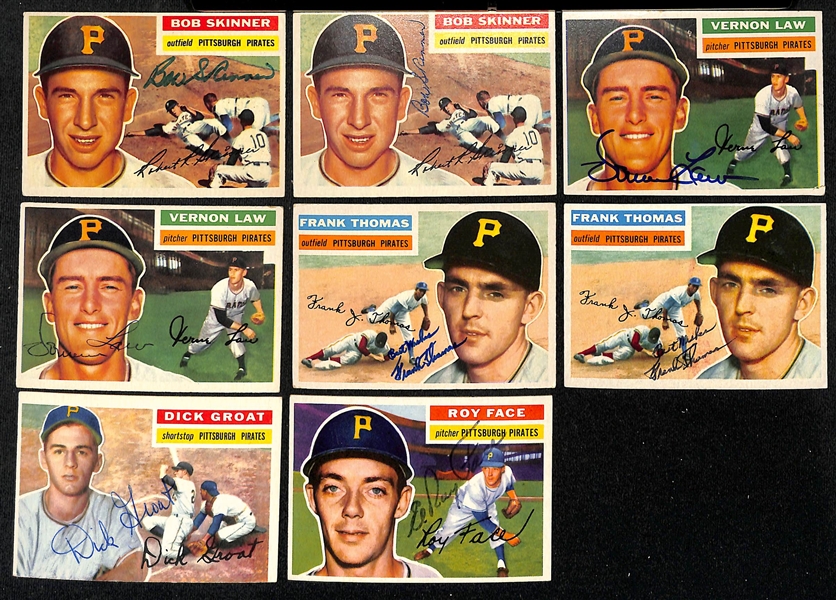 Lot of (21) Signed 1956 Topps Pirates Baseball Cards w. (2) Skinner, (2) Law, (2) Thomas, Groat, and Face,  + (JSA Auction Letter) 