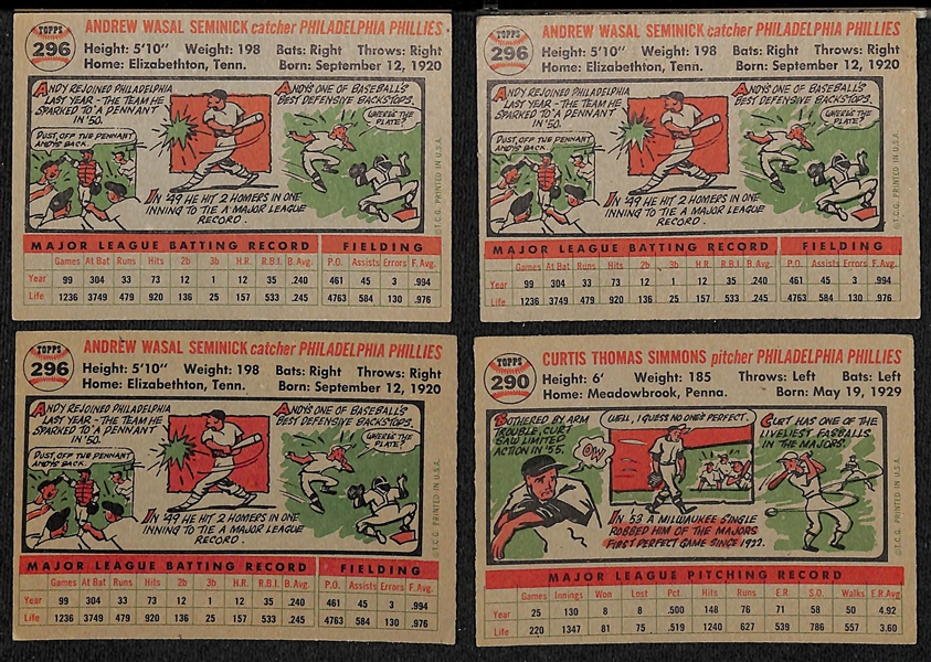 Lot of (15) Signed 1956 Topps Phillies Cards w. (3) Seminick and Simmons, + (JSA Auction Letter)