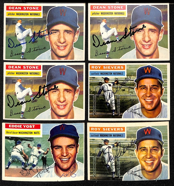 Lot of (12) Signed 1956 Topps Washington Nationals Cards w. (3) Stone, (2) Sievers, and Yost, + (JSA Auction Letter)