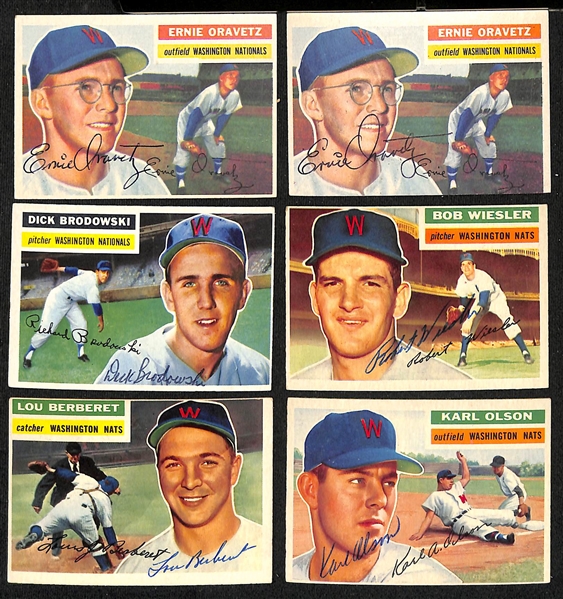 Lot of (12) Signed 1956 Topps Washington Nationals Cards w. (3) Stone, (2) Sievers, and Yost, + (JSA Auction Letter)