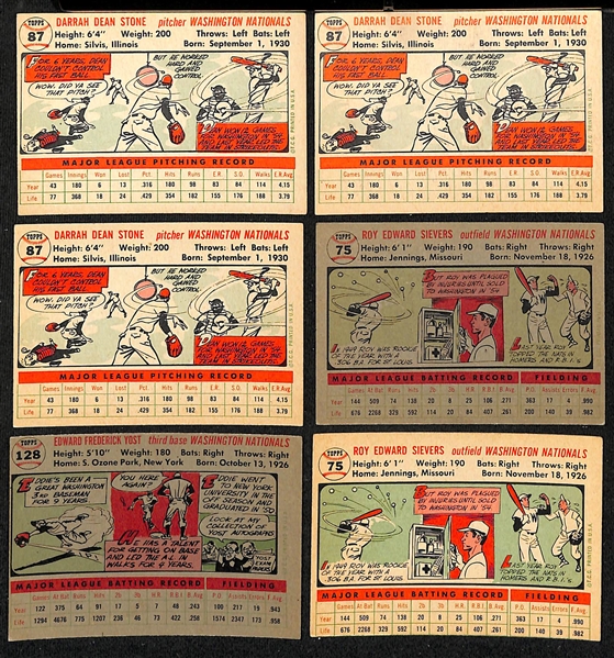 Lot of (12) Signed 1956 Topps Washington Nationals Cards w. (3) Stone, (2) Sievers, and Yost, + (JSA Auction Letter)