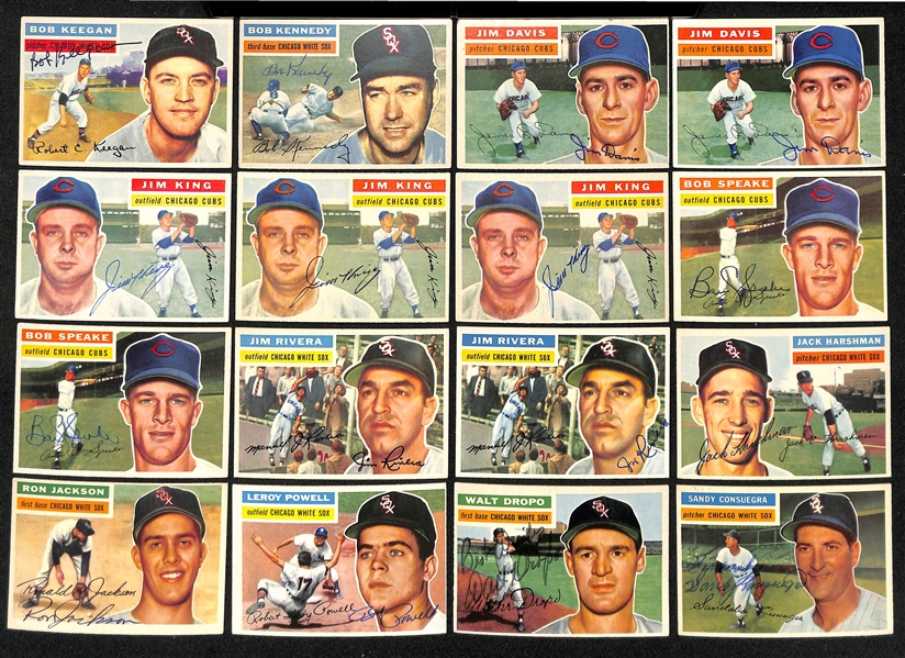 Lot of (32) Signed 1956 Topps Cubs & White Sox Cards w. (3) Donovan, (2) Pierce, and Sauer, + (JSA Auction Letter).