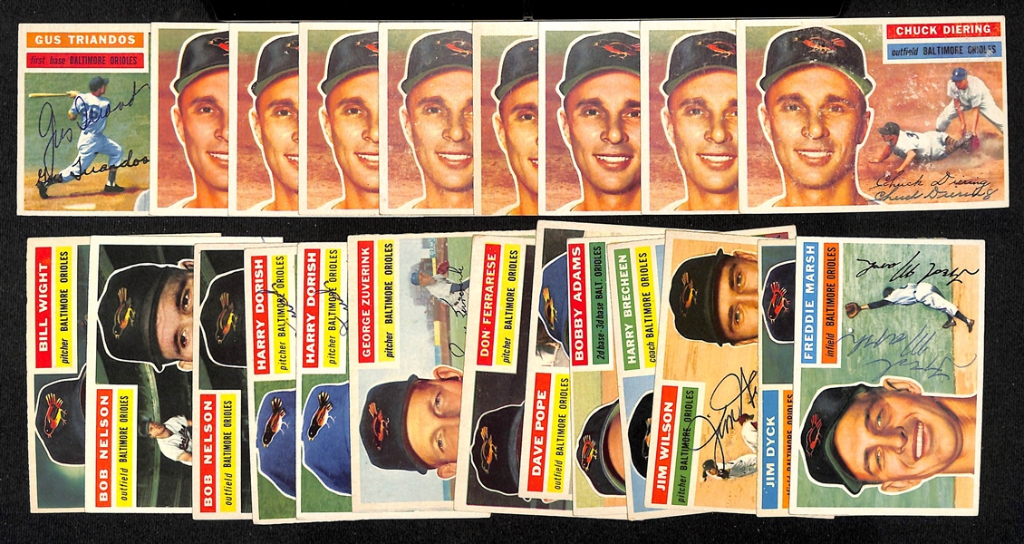 Lot of (22) Signed 1956 Topps Orioles Cards w. Triandos and (8) Diering, + (JSA Auction Letter)