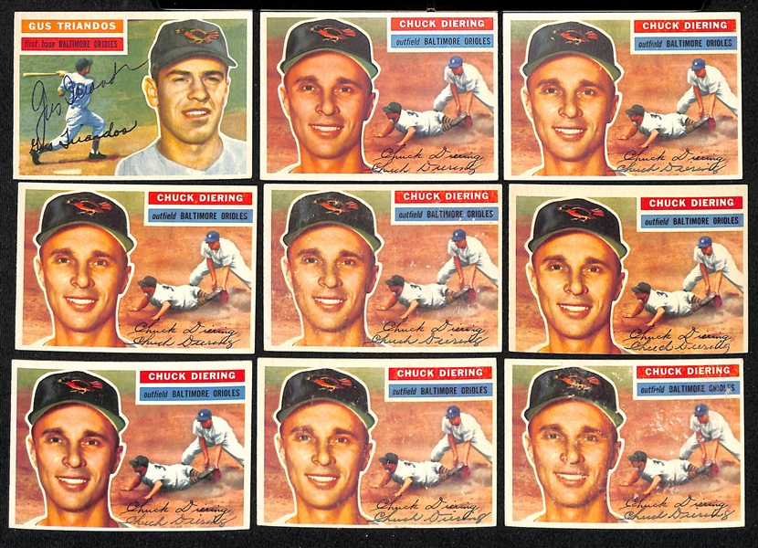 Lot of (22) Signed 1956 Topps Orioles Cards w. Triandos and (8) Diering, + (JSA Auction Letter)