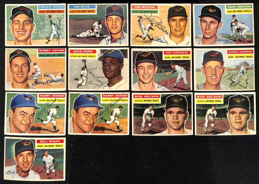 Lot of (22) Signed 1956 Topps Orioles Cards w. Triandos and (8) Diering, + (JSA Auction Letter)