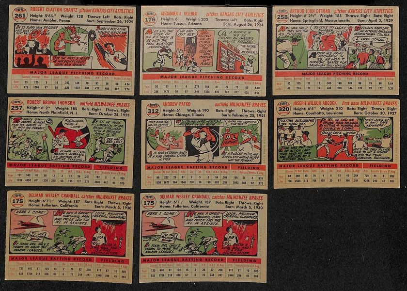 Lot of (27) Signed 1956 Topps A's & Braves w. Shantz, Kellner, Ditmar, Thomson, Pafko, Adcock, (2) Crandall, + (JSA Auction Letter) 