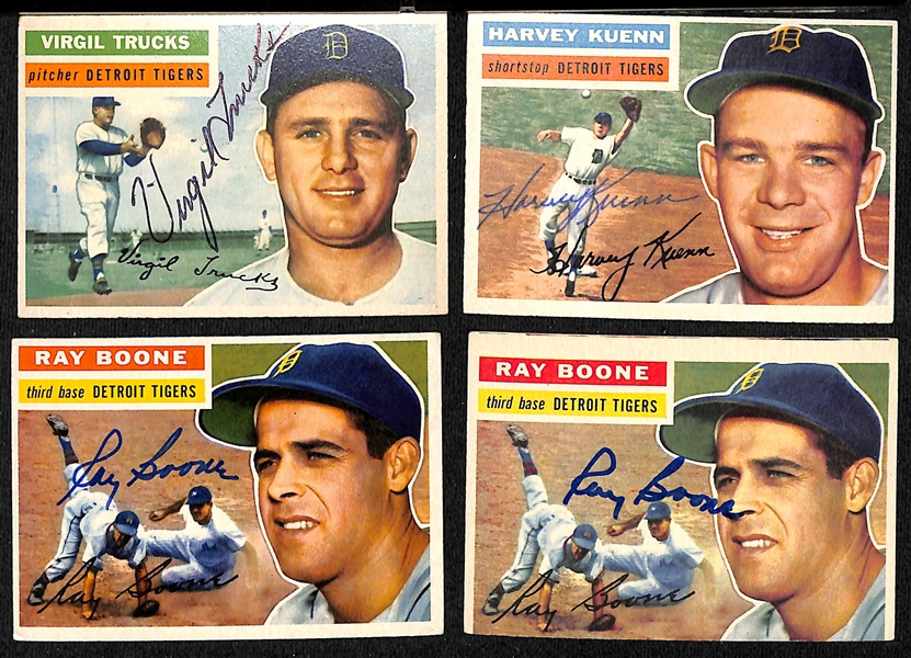 Lot of (18) Signed 1956 Topps Detroit Tigers Cards w. Trucks, Kuenn, (2) Boone, + (JSA Auction Letter) 