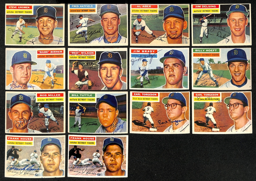 Lot of (18) Signed 1956 Topps Detroit Tigers Cards w. Trucks, Kuenn, (2) Boone, + (JSA Auction Letter) 