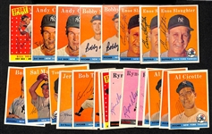 Lot of (26) Signed 1958 Topps Yankees Cards w. Skowron, (2) Carey, (2) Shantz, (3) Slaughter, + (JSA Auction Letter)  