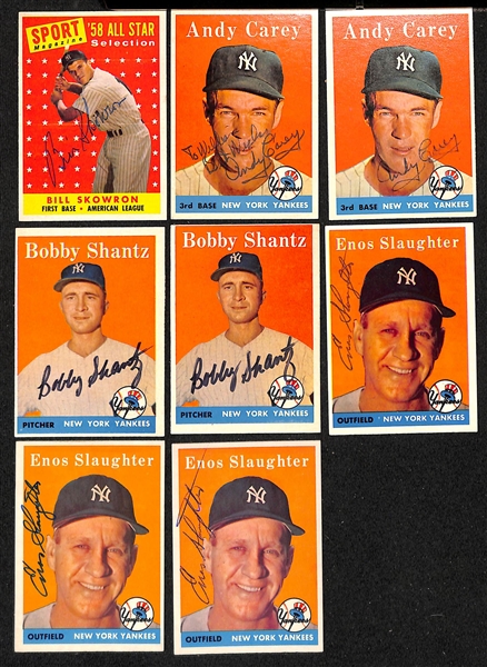 Lot of (26) Signed 1958 Topps Yankees Cards w. Skowron, (2) Carey, (2) Shantz, (3) Slaughter, + (JSA Auction Letter)  