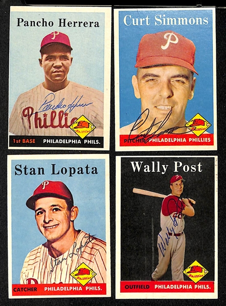 Lot of (20) Signed 1958 Topps Phillies Cards w. Herrera, Simmons, Lopata, and Post, + (JSA Auction Letter) 