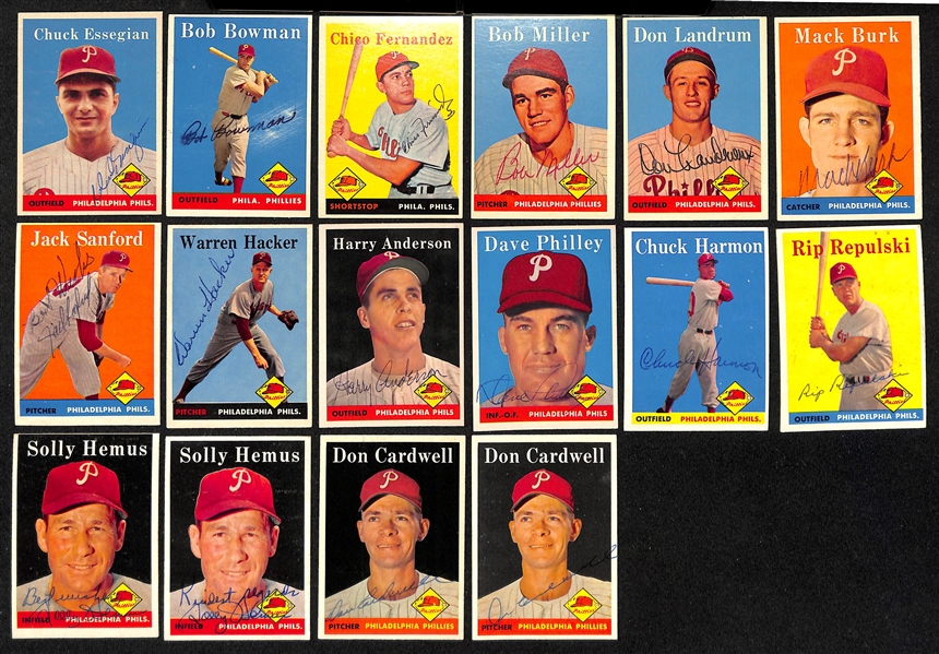 Lot of (20) Signed 1958 Topps Phillies Cards w. Herrera, Simmons, Lopata, and Post, + (JSA Auction Letter) 