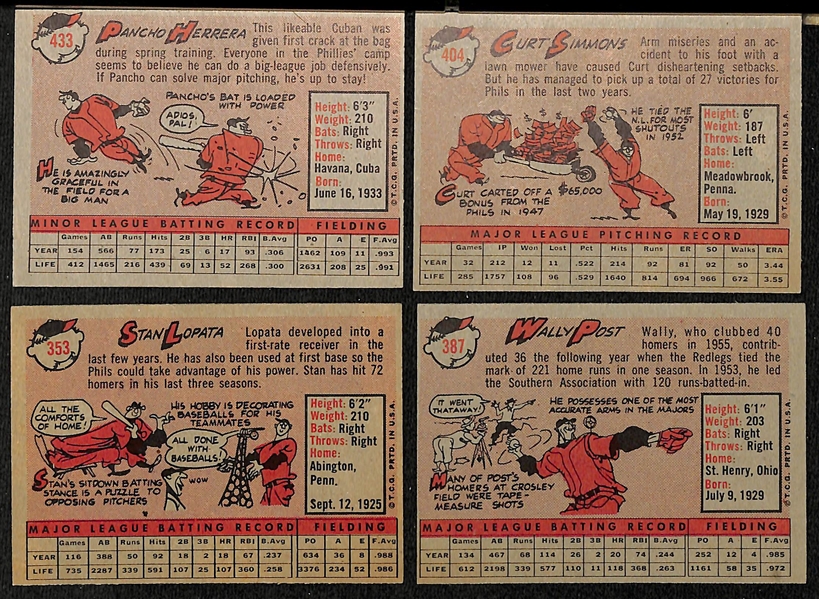 Lot of (20) Signed 1958 Topps Phillies Cards w. Herrera, Simmons, Lopata, and Post, + (JSA Auction Letter) 