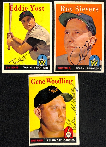 Lot of (29) Signed 1958 Topps Orioles & Senators Cards w. Triandos, Pappas, Yost, Sievers, and Woodling, + (JSA Auction Letter)