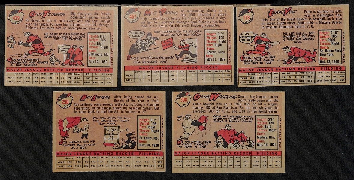 Lot of (29) Signed 1958 Topps Orioles & Senators Cards w. Triandos, Pappas, Yost, Sievers, and Woodling, + (JSA Auction Letter)