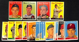 Lot of (31) Signed 1958 Topps Baseball Cards w. Kuenn, Wilhelm, Boone, and Triandos, + (JSA Auction Letter)