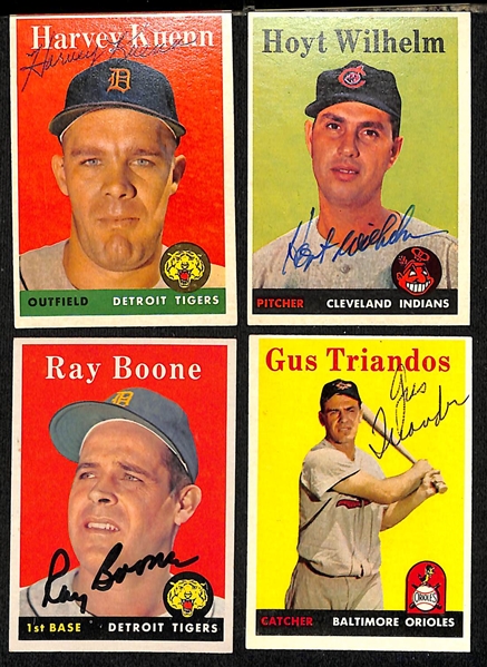 Lot of (31) Signed 1958 Topps Baseball Cards w. Kuenn, Wilhelm, Boone, and Triandos, + (JSA Auction Letter)