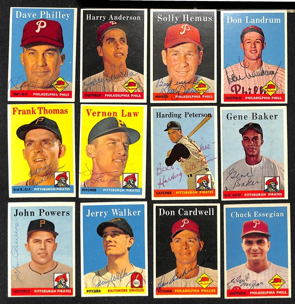 Lot of (31) Signed 1958 Topps Baseball Cards w. Kuenn, Wilhelm, Boone, and Triandos, + (JSA Auction Letter)