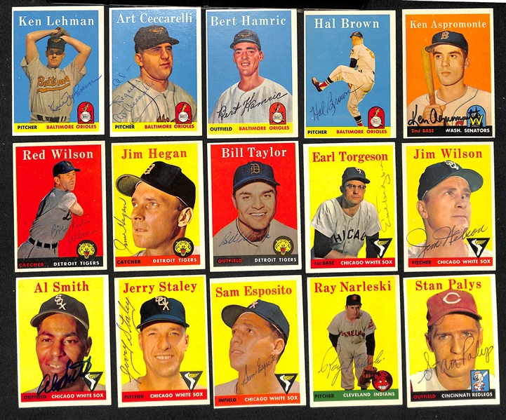 Lot of (31) Signed 1958 Topps Baseball Cards w. Kuenn, Wilhelm, Boone, and Triandos, + (JSA Auction Letter)