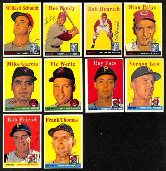 Lot of (29) Signed 1958 Topps Pirates, Indians, Reds Cards w. Skinner, Nuxhall, Lemon, and Virdon, + (JSA Auction Letter)