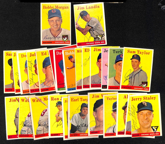 Lot of (27) Signed 1958 Topps White Sox and Cubs Cards w. Morgan & Landis, + (JSA Auction Letter) 