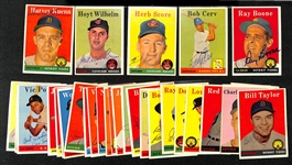 Lot of (33) Signed 1958 Topps As, Indians, and Tigers Cards w. Kuenn, Wilhelm, Score, Cerv, and Boone, + (JSA Auction Letter)