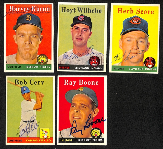 Lot of (33) Signed 1958 Topps A's, Indians, and Tigers Cards w. Kuenn, Wilhelm, Score, Cerv, and Boone, + (JSA Auction Letter)