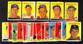 Lot of (26) Signed 1958 Topps Dodgers & NY Giants Cards w. Erskine, Valo, Labine, Demeter, and Sauer,  + (JSA Auction Letter)